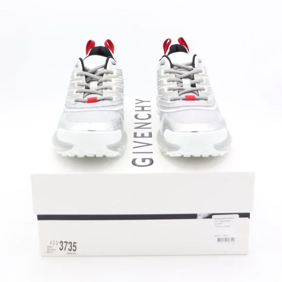 NIB Givenchy GIV 1 Mens Metallic Silver Leather Mesh Low-Top Sneakers - Picture 2 of 7